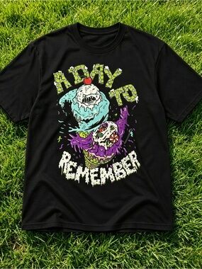 A disgusting black unisex horror streetwear T-shirt with an ice cream pattern.